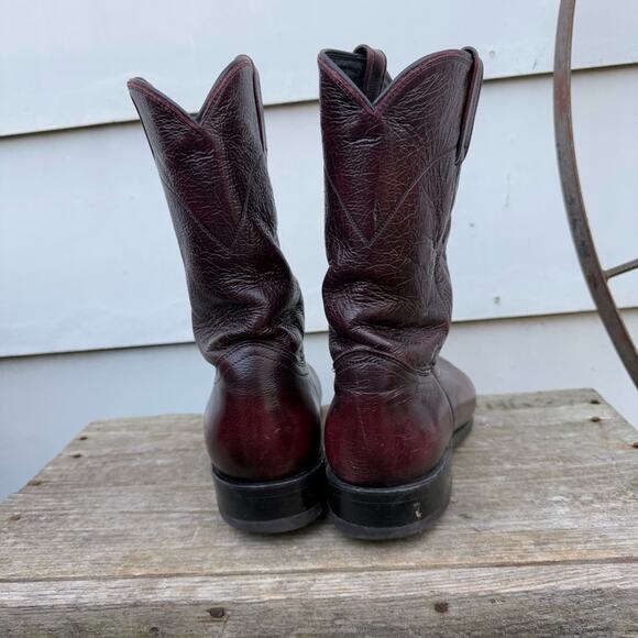 Dan Post Oxblood Maroon Red Leather Cowboy Western Ropers Boots 6586 9 1/2 D - Picture 4 of 7